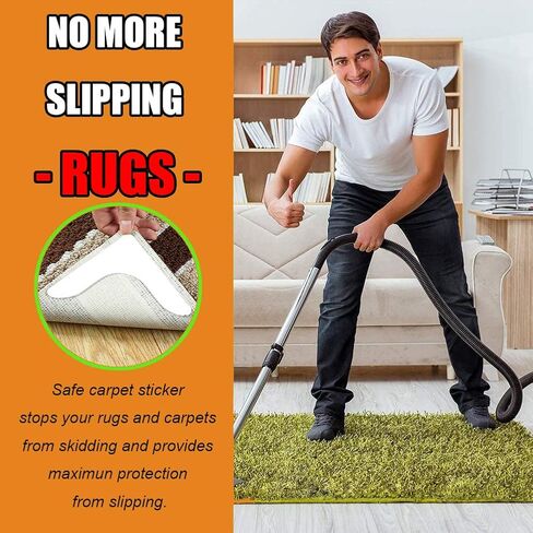 Rug Grippers with Super Stickiness- Anti Curling Carpet Tape Non-Slip Area Keeps Your Rug in Place and Makes Corners Flat for Corners and Edges Renewable 8pcs（White） in Saudi Arabia