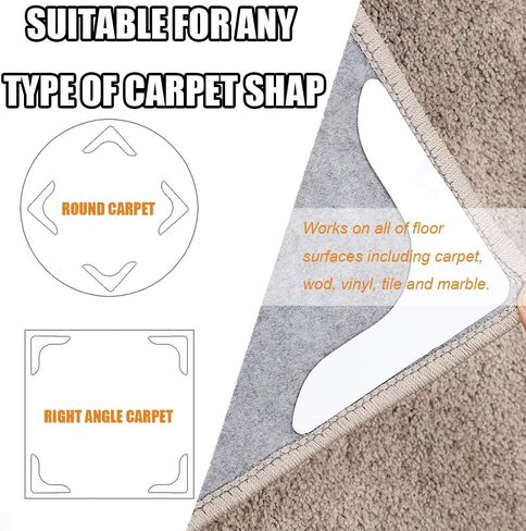 Rug Grippers with Super Stickiness- Anti Curling Carpet Tape Non-Slip Area Keeps Your Rug in Place and Makes Corners Flat for Corners and Edges Renewable 8pcs（White） in Saudi Arabia