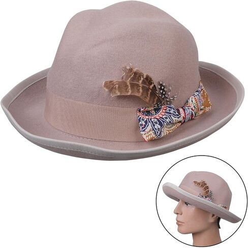 Elegant Fedoras Hat for Adult Unisex Carnivals Party with Bowtie Costume Cowboy Hats Stage Wool Top for Theme Pa in Kuwait