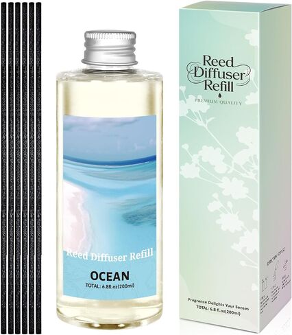 STRN Reed Diffuser Oil Refill, Ocean Scented Diffuser Oil Refills with 6 Reed Sticks 200ML(6.8fl.oz), Room Fresheners for Home, Long-Lasting Fragrance for Living Room, Bedroom, Office, Home Décor in Saudi Arabia