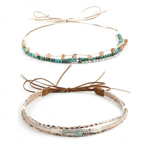 2 Pack Cowboy Hat Bands for Women Men,Western Turquoise Beaded Hats Band & Boho Hat Band, Adjustable Replacement Hat Accessories for Cowboy and Cowgirl Hats in Kuwait