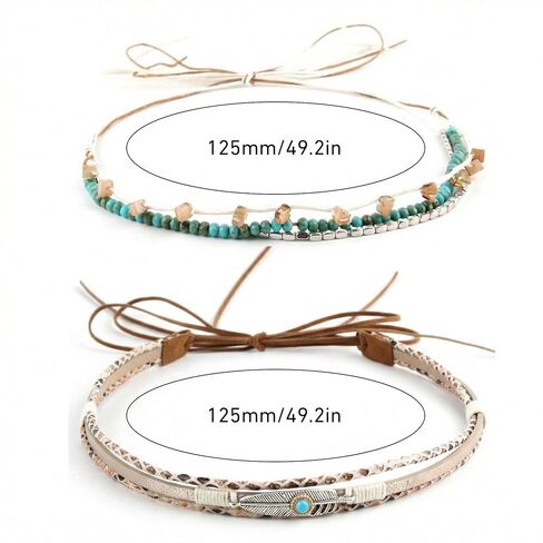 2 Pack Cowboy Hat Bands for Women Men,Western Turquoise Beaded Hats Band & Boho Hat Band, Adjustable Replacement Hat Accessories for Cowboy and Cowgirl Hats in Kuwait