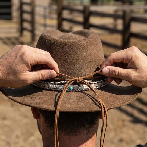 2 Pack Cowboy Hat Bands for Women Men,Western Turquoise Beaded Hats Band & Boho Hat Band, Adjustable Replacement Hat Accessories for Cowboy and Cowgirl Hats in Kuwait