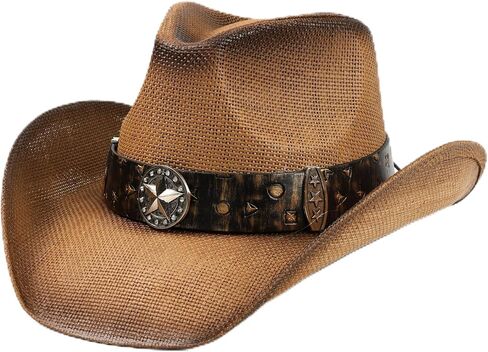 WOOH Straw Cowboy Hat for Women and Men, Wide Brim Western Hat with Shapeable Brim and Adjustable Chin Strap for Rodeo in Kuwait