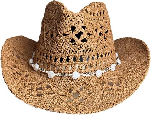 Straw Cowboy Hat Wide Brim Sun Beach Cowgirl Hat Summer Western Cowboy for Travel Outdoor Family for Women and Men in Saudi Arabia