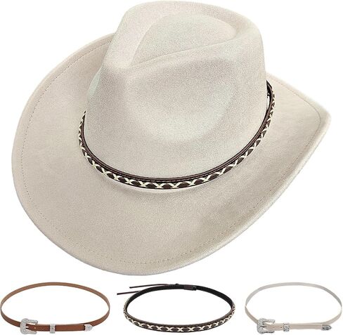 Western Cowboy Hat for Men Women, Classic Cowgirl Hats Shapeable Wide Brim Cattleman Hat with 3 Decorative Bands in Saudi Arabia