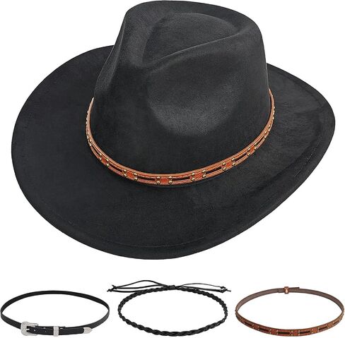 Western Cowboy Hat for Men Women, Classic Cowgirl Hats Shapeable Wide Brim Cattleman Hat with 3 Decorative Bands in Saudi Arabia