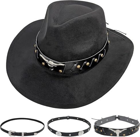 Western Cowboy Hat for Men Women, Classic Cowgirl Hats Shapeable Wide Brim Cattleman Hat with 3 Decorative Bands in Saudi Arabia