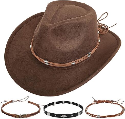 Western Cowboy Hat for Men Women, Classic Cowgirl Hats Shapeable Wide Brim Cattleman Hat with 3 Decorative Bands in Saudi Arabia