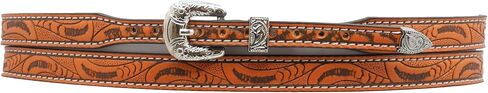 Western Leather Hat Band with Floral Tooling, Tan with Silver Buckle, Hand-Tooled Design, One Size, Bonded Leather in Saudi Arabia