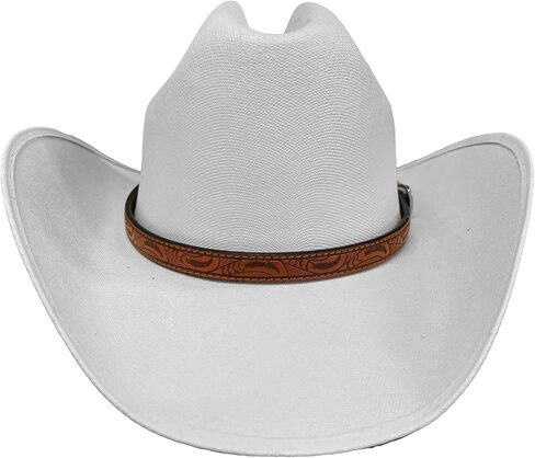 Western Leather Hat Band with Floral Tooling, Tan with Silver Buckle, Hand-Tooled Design, One Size, Bonded Leather in Saudi Arabia