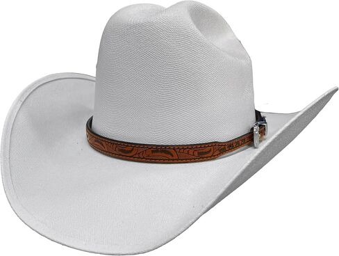 Western Leather Hat Band with Floral Tooling, Tan with Silver Buckle, Hand-Tooled Design, One Size, Bonded Leather in Saudi Arabia