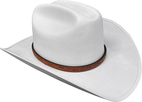 Western Leather Hat Band with Floral Tooling, Tan with Silver Buckle, Hand-Tooled Design, One Size, Bonded Leather in Saudi Arabia