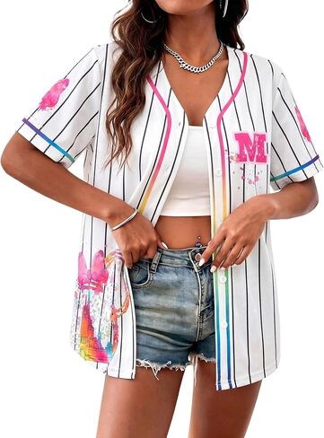LUKYCILD Baseball Shirts for Women Summer Funny Graphic Tees Family Vacation Button Up Short Sleeve Jersey Top in Kuwait