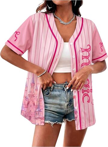 LUKYCILD Baseball Shirts for Women Summer Funny Graphic Tees Family Vacation Button Up Short Sleeve Jersey Top in Kuwait