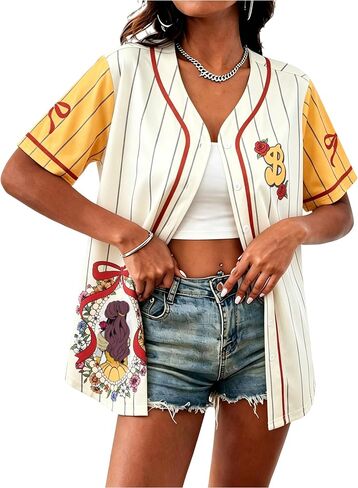 LUKYCILD Baseball Shirts for Women Summer Funny Graphic Tees Family Vacation Button Up Short Sleeve Jersey Top in Kuwait