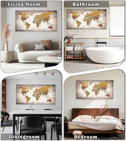 B0550 1 Piece World Map Poster Canvas Wall Art Painting Modern Framed Map of The World Home Office Decor Maps Picture Prints for Living Room Artwork 40x20inches in Saudi Arabia