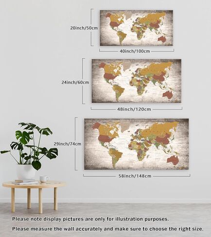 B0550 1 Piece World Map Poster Canvas Wall Art Painting Modern Framed Map of The World Home Office Decor Maps Picture Prints for Living Room Artwork 40x20inches in Saudi Arabia