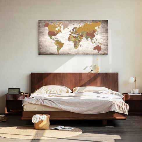 B0550 1 Piece World Map Poster Canvas Wall Art Painting Modern Framed Map of The World Home Office Decor Maps Picture Prints for Living Room Artwork 40x20inches in Saudi Arabia