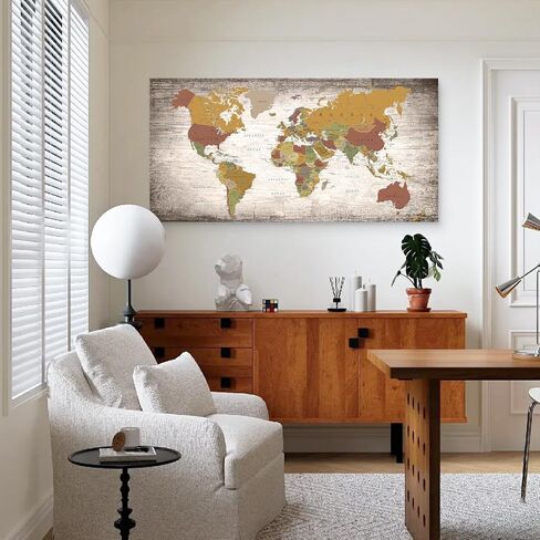 B0550 1 Piece World Map Poster Canvas Wall Art Painting Modern Framed Map of The World Home Office Decor Maps Picture Prints for Living Room Artwork 40x20inches in Saudi Arabia