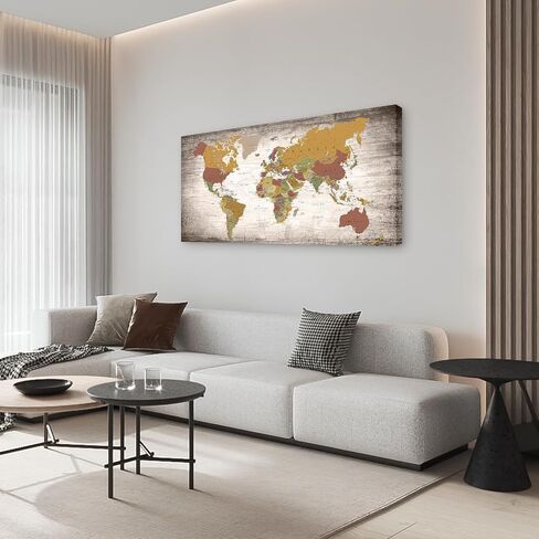 B0550 1 Piece World Map Poster Canvas Wall Art Painting Modern Framed Map of The World Home Office Decor Maps Picture Prints for Living Room Artwork 40x20inches in Saudi Arabia