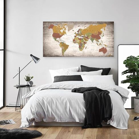 B0550 1 Piece World Map Poster Canvas Wall Art Painting Modern Framed Map of The World Home Office Decor Maps Picture Prints for Living Room Artwork 40x20inches in Saudi Arabia