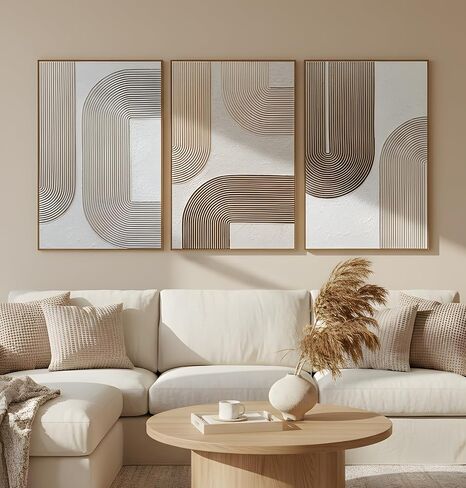 SAFERRYHOME Boho Neutral Textured Wall Art Hand Painted, Minimalist Geometric Wall Decor Framed, Large Modern Earth Tone Artwork Thick Texture Painting for Home, Office, Living Room, 24"x36"x3 in Saudi Arabia