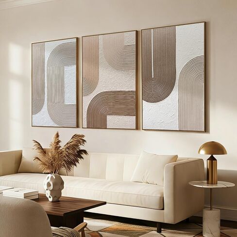 SAFERRYHOME Boho Neutral Textured Wall Art Hand Painted, Minimalist Geometric Wall Decor Framed, Large Modern Earth Tone Artwork Thick Texture Painting for Home, Office, Living Room, 24"x36"x3 in Saudi Arabia
