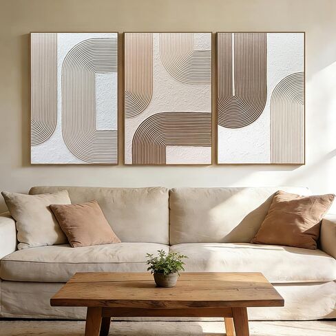 SAFERRYHOME Boho Neutral Textured Wall Art Hand Painted, Minimalist Geometric Wall Decor Framed, Large Modern Earth Tone Artwork Thick Texture Painting for Home, Office, Living Room, 24"x36"x3 in Saudi Arabia