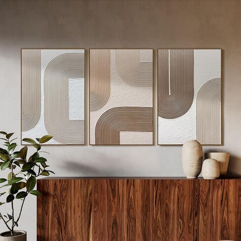 SAFERRYHOME Boho Neutral Textured Wall Art Hand Painted, Minimalist Geometric Wall Decor Framed, Large Modern Earth Tone Artwork Thick Texture Painting for Home, Office, Living Room, 24"x36"x3 in Saudi Arabia