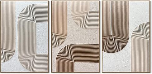 SAFERRYHOME Boho Neutral Textured Wall Art Hand Painted, Minimalist Geometric Wall Decor Framed, Large Modern Earth Tone Artwork Thick Texture Painting for Home, Office, Living Room, 24"x36"x3 in Saudi Arabia