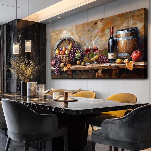 XIGUANGART Wall Art for Kitchen Grape Barrel Painting Red Wine Glass Artwork Prints for Dinning Room Bar Large Canvas Wall Decor for Living Room Office Fruit Still Life Picture Modern Home Decoration in Saudi Arabia