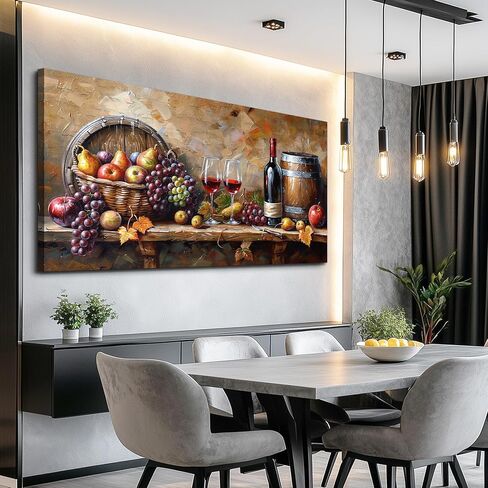 XIGUANGART Wall Art for Kitchen Grape Barrel Painting Red Wine Glass Artwork Prints for Dinning Room Bar Large Canvas Wall Decor for Living Room Office Fruit Still Life Picture Modern Home Decoration in Saudi Arabia