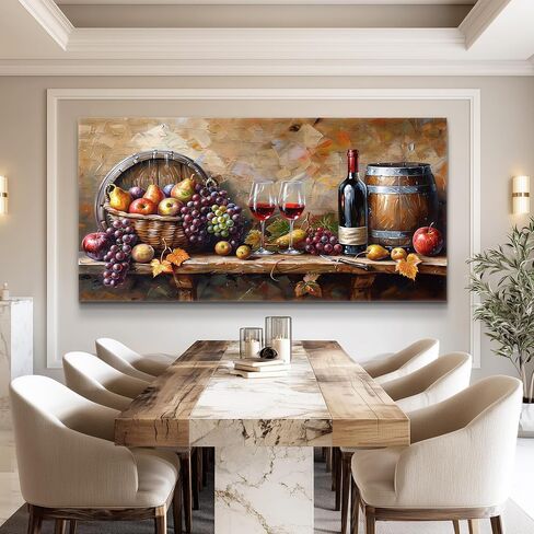 XIGUANGART Wall Art for Kitchen Grape Barrel Painting Red Wine Glass Artwork Prints for Dinning Room Bar Large Canvas Wall Decor for Living Room Office Fruit Still Life Picture Modern Home Decoration in Saudi Arabia