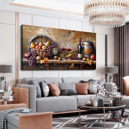 XIGUANGART Wall Art for Kitchen Grape Barrel Painting Red Wine Glass Artwork Prints for Dinning Room Bar Large Canvas Wall Decor for Living Room Office Fruit Still Life Picture Modern Home Decoration in Saudi Arabia