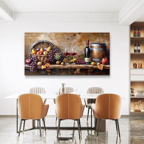 XIGUANGART Wall Art for Kitchen Grape Barrel Painting Red Wine Glass Artwork Prints for Dinning Room Bar Large Canvas Wall Decor for Living Room Office Fruit Still Life Picture Modern Home Decoration in Saudi Arabia