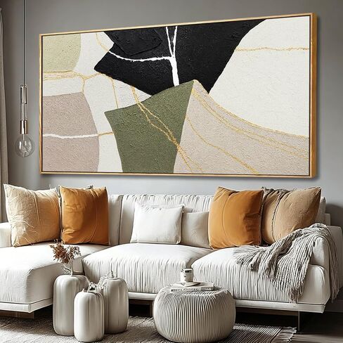 CHUDANHAO Abstract Canvas Wall Art Modern Neutral Geometry Wall Decor Pictures Black Beige Green Minimalism Line Paintings 29"x58"for Living Room Bedroom Office Home Decoration in Saudi Arabia