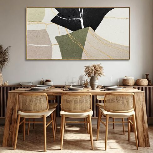 CHUDANHAO Abstract Canvas Wall Art Modern Neutral Geometry Wall Decor Pictures Black Beige Green Minimalism Line Paintings 29"x58"for Living Room Bedroom Office Home Decoration in Saudi Arabia