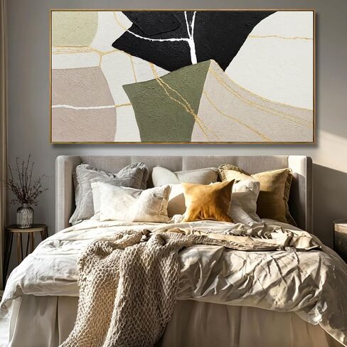 CHUDANHAO Abstract Canvas Wall Art Modern Neutral Geometry Wall Decor Pictures Black Beige Green Minimalism Line Paintings 29"x58"for Living Room Bedroom Office Home Decoration in Saudi Arabia