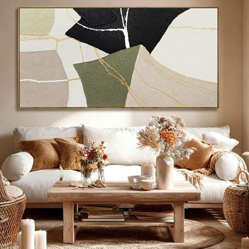 CHUDANHAO Abstract Canvas Wall Art Modern Neutral Geometry Wall Decor Pictures Black Beige Green Minimalism Line Paintings 29"x58"for Living Room Bedroom Office Home Decoration in Saudi Arabia