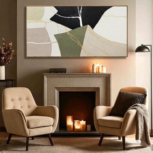 CHUDANHAO Abstract Canvas Wall Art Modern Neutral Geometry Wall Decor Pictures Black Beige Green Minimalism Line Paintings 29"x58"for Living Room Bedroom Office Home Decoration in Saudi Arabia