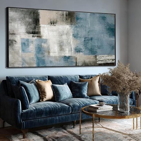 SDYA Blue Abstract Wall Art Canvas Painting Modern Minimalist Artwork for Living Room Bedroom Office, Neutral Blue Gray Textured Wall Decor Oil Painting 32"x70" in Saudi Arabia