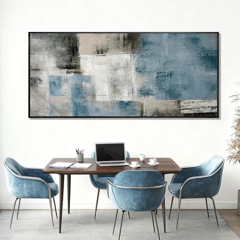 SDYA Blue Abstract Wall Art Canvas Painting Modern Minimalist Artwork for Living Room Bedroom Office, Neutral Blue Gray Textured Wall Decor Oil Painting 32"x70" in Saudi Arabia
