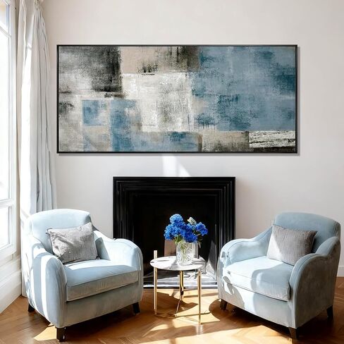 SDYA Blue Abstract Wall Art Canvas Painting Modern Minimalist Artwork for Living Room Bedroom Office, Neutral Blue Gray Textured Wall Decor Oil Painting 32"x70" in Saudi Arabia