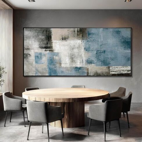 SDYA Blue Abstract Wall Art Canvas Painting Modern Minimalist Artwork for Living Room Bedroom Office, Neutral Blue Gray Textured Wall Decor Oil Painting 32"x70" in Saudi Arabia