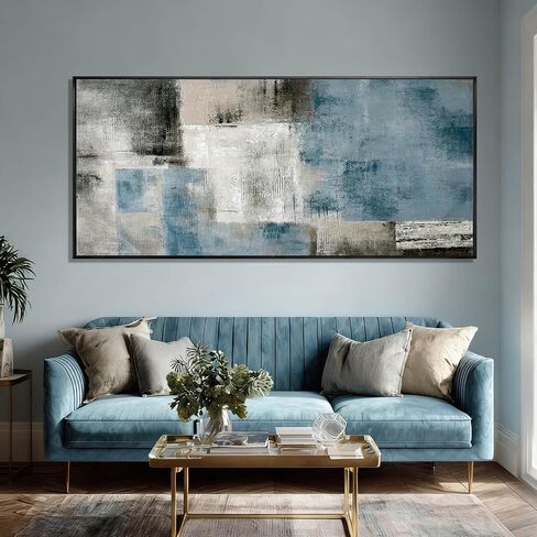 SDYA Blue Abstract Wall Art Canvas Painting Modern Minimalist Artwork for Living Room Bedroom Office, Neutral Blue Gray Textured Wall Decor Oil Painting 32"x70" in Saudi Arabia