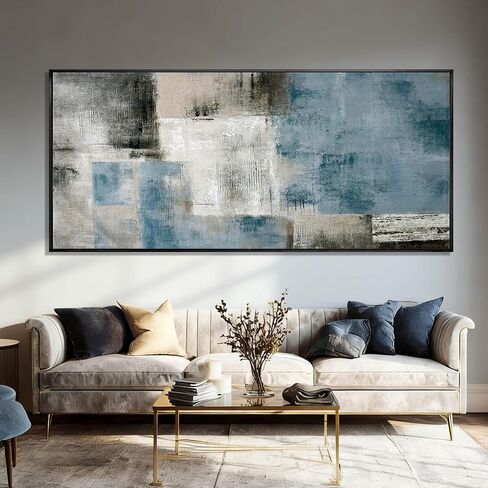 SDYA Blue Abstract Wall Art Canvas Painting Modern Minimalist Artwork for Living Room Bedroom Office, Neutral Blue Gray Textured Wall Decor Oil Painting 32"x70" in Saudi Arabia