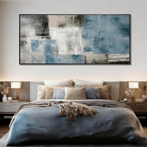 SDYA Blue Abstract Wall Art Canvas Painting Modern Minimalist Artwork for Living Room Bedroom Office, Neutral Blue Gray Textured Wall Decor Oil Painting 32"x70" in Saudi Arabia