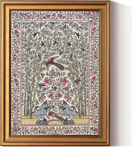 InSimSea 3D Textured Gold Framed Wall Art, Vintage Peacock Bird Pattern Wall Art, Middle Eastern Textile Pattern Paintings Artwork for Living Room Hallway Shelf 12x16 inch in Saudi Arabia