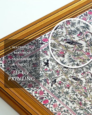 InSimSea 3D Textured Gold Framed Wall Art, Vintage Peacock Bird Pattern Wall Art, Middle Eastern Textile Pattern Paintings Artwork for Living Room Hallway Shelf 12x16 inch in Saudi Arabia
